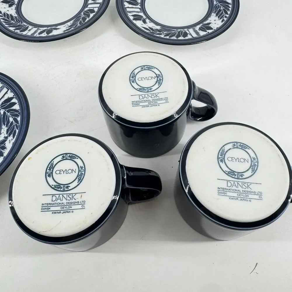 Dansk Ceylon Cups & Saucers Set of 3 Blue White KW/NR Japan Vintage